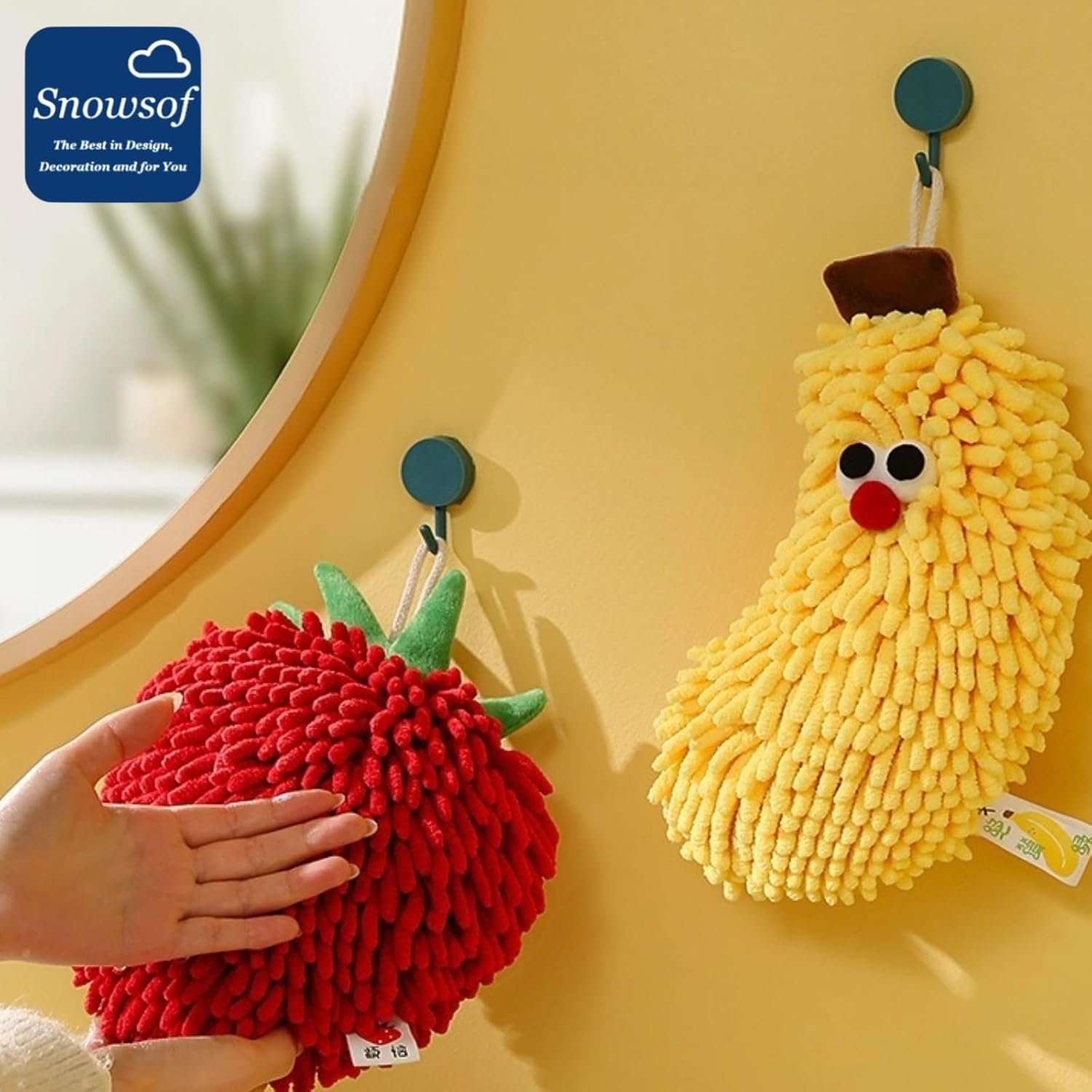 Fuzzy Hand Towels, Hanging Bathroom Super Fluffy Chenille Microfiber Towels, High Absorbent to Dry Your Hand Instantly (Mix,4pcs)