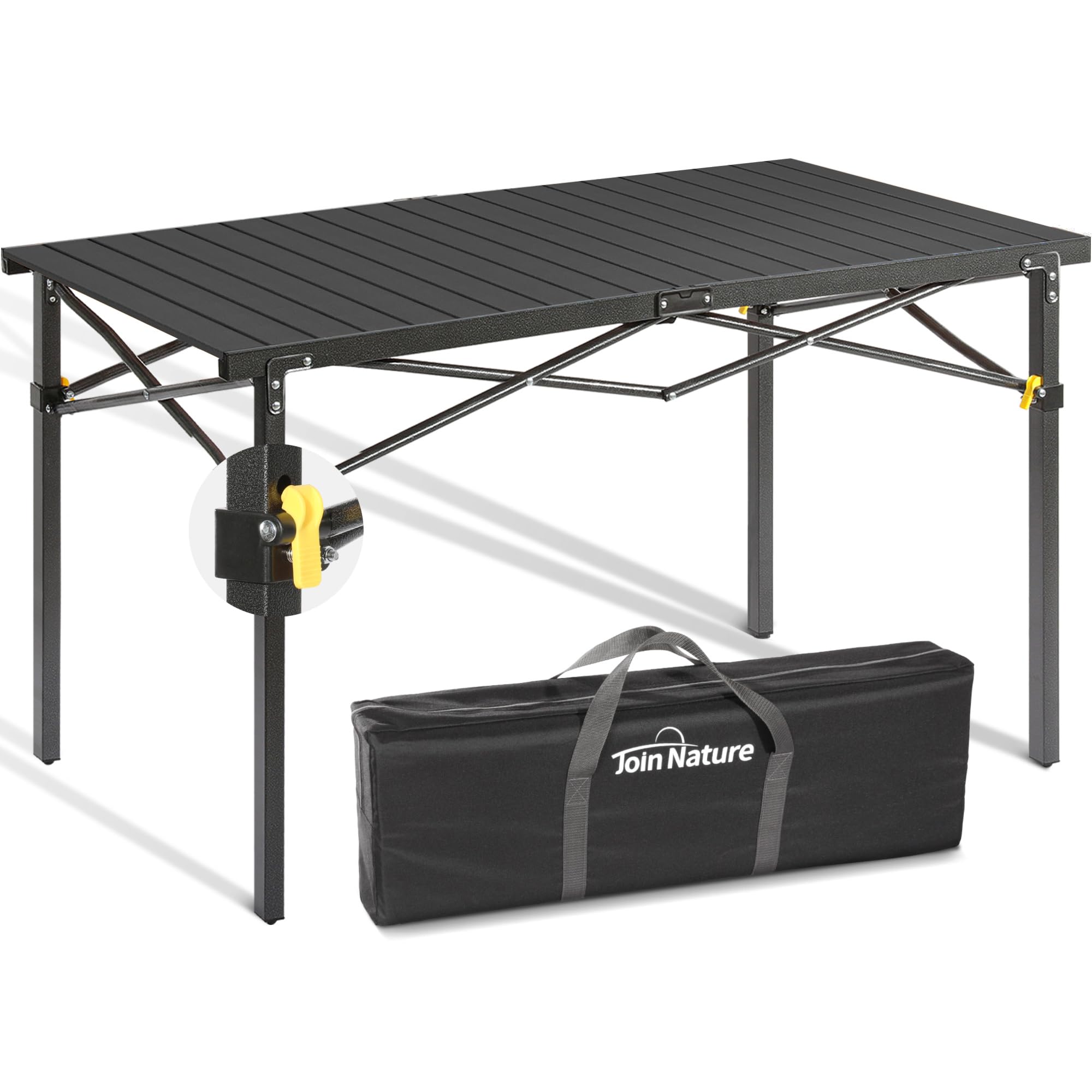 Join Nature Portable Outdoor Camping Table Large for 2-6 Person - Foldable Camp Table with Aluminum Roll-Up Top & Carry Bag for BBQ, Tailgating, Backyard, 220 Lbs Capacity, Stable & Sturdy (Black)
