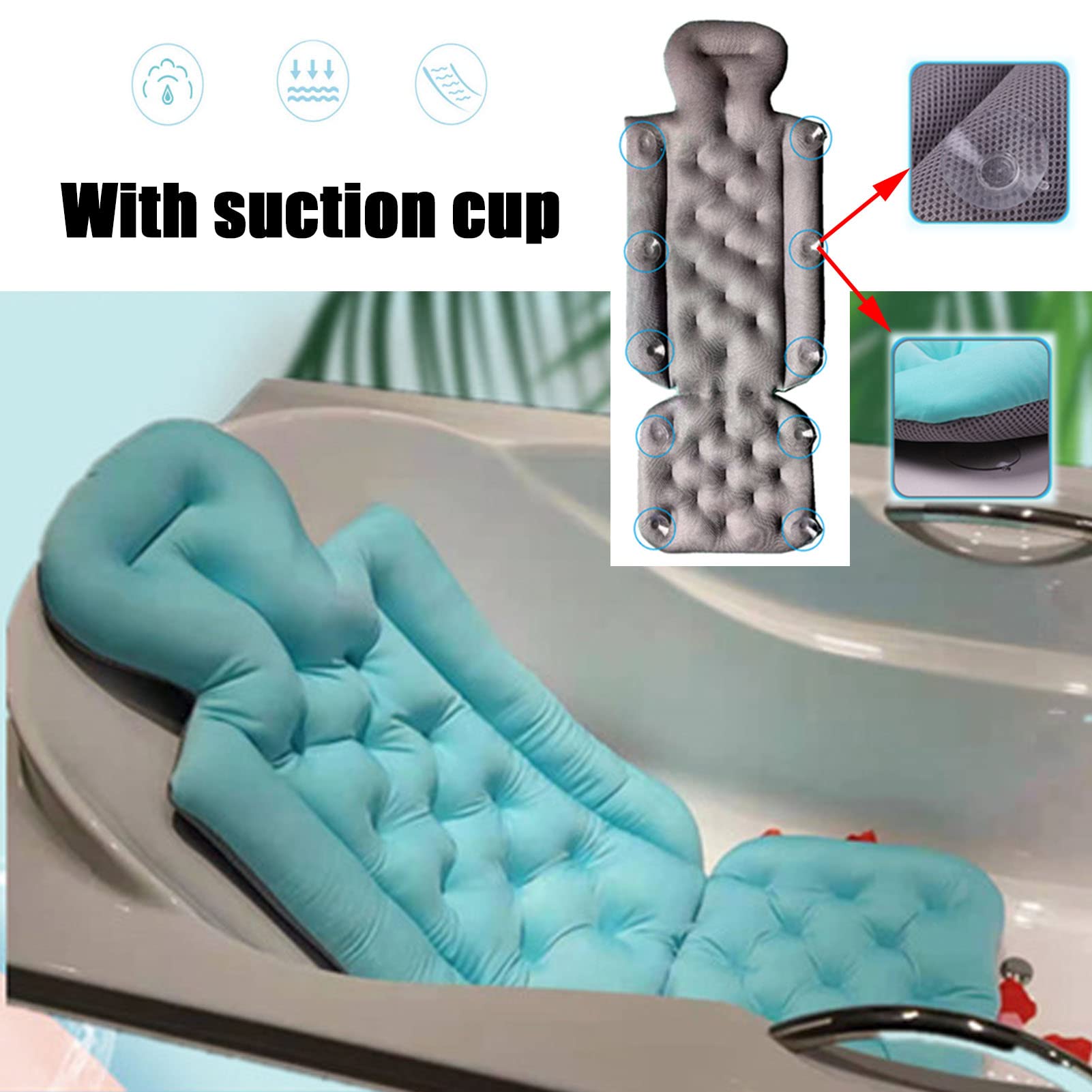 Mata do wanny na całe ciało, komfortowa, miękka poduszka do wanny, jacuzzi i spa, oddychająca mata 3D