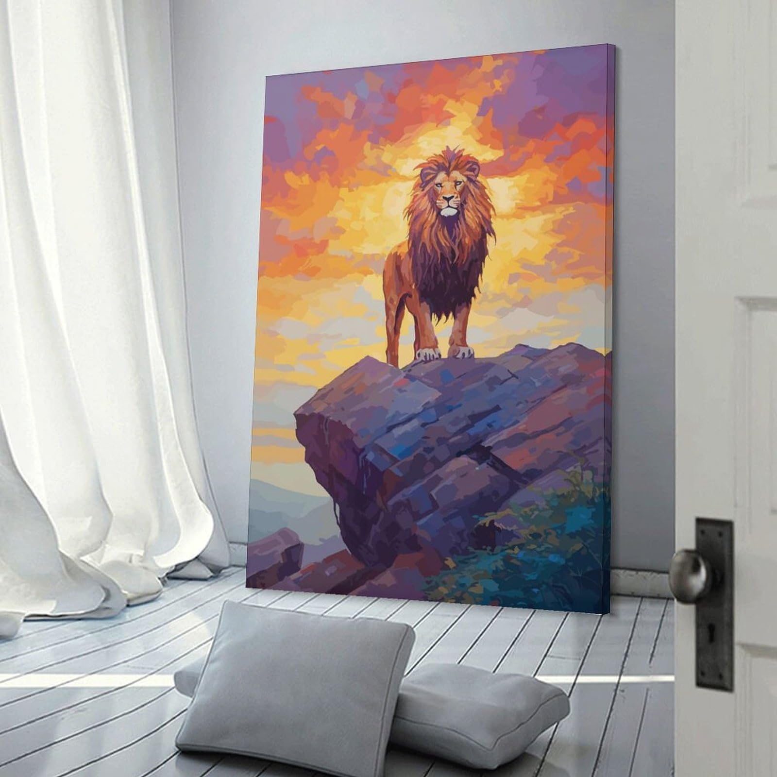 Junmoney Lion Wall Art Print, 20x30inch(50x75cm), for Corridors, Hallways Or Apartment Entries, Wall Decor to Refresh Empty Corners