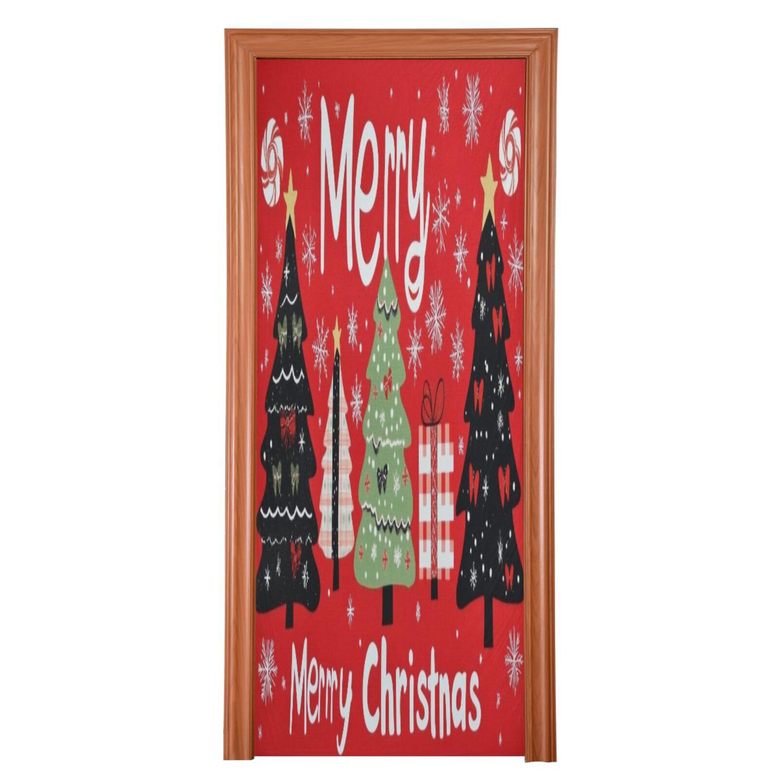J JOYSAY Christmas Green Black Trees Door Decorations Door Cover Door Xmas Decorations Xmas Door Decorations Outdoor for Christmas Decorations,35x79 in