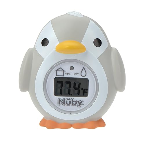 Nuby Termómetro digital para baño y habitación, termómetro para bebés para temperaturas seguras y acogedoras de baño y habitación, pingüino