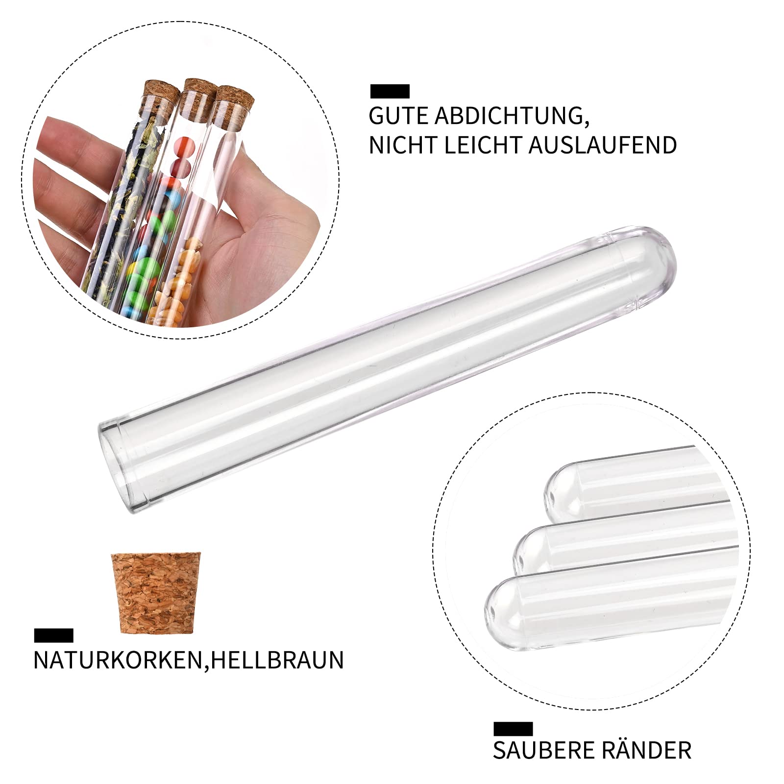 Faburo 100 Reagenzglas mit Korken, 16x100mm(14ml) Reagenzgläser, Reagenzgläser mit korken mit 100 Stück Kraftpapieranhänger+30m Hanfseil+1 Stück Trichter, für DIY Craft Candy Liquids Spices Blumen