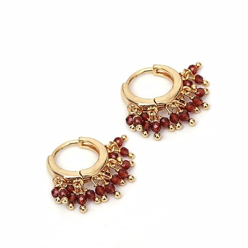 Miniatura 1 de Gempires Natural Red Garnet Beads Hoop Earring January Birthstone Earrings for Women Gold Plated Handmade Jewelry, Gift For Her (Red Garnet)