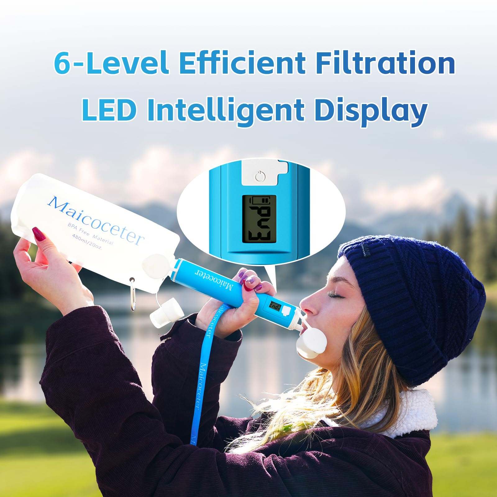 Pajita con filtro de agua por gravedad UV, sistema de filtración de agua portátil, preparación para emergencias, suministros de camping, purificador de agua, purificador de agua, supervivencia para