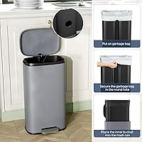 Vista 7 de Arlopu 8 Gallon Step Trash Can, Stainless Steel Garbage Bin, Soft-Close Rubbish Bin with Removable Plastic Inner Bucket, Fingerprint-Proof, Lid Grey