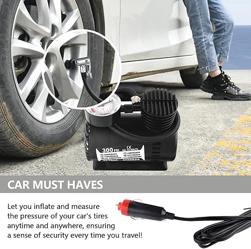 Miniatura 3 de Inflador de neumáticos de automóvil, compresores de aire portátiles con manómetro mecánico para rescate de emergencia, bomba de aire universal de 12