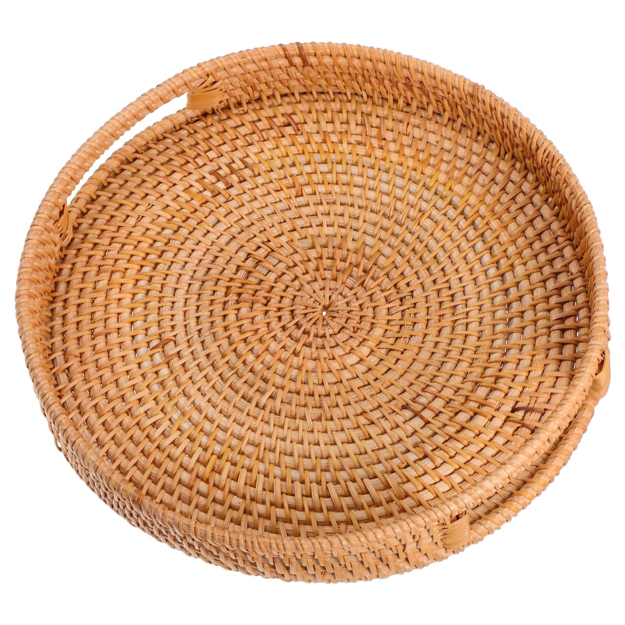 iplusmile Bandeja Redonda Grande De Ratán Natural De 13.77 Pulgadas con Asa Hueca para Servir Frutas Aperitivos Y Bebidas Bandeja Tejida a Mano Ideal para Cocina Y Exteriores