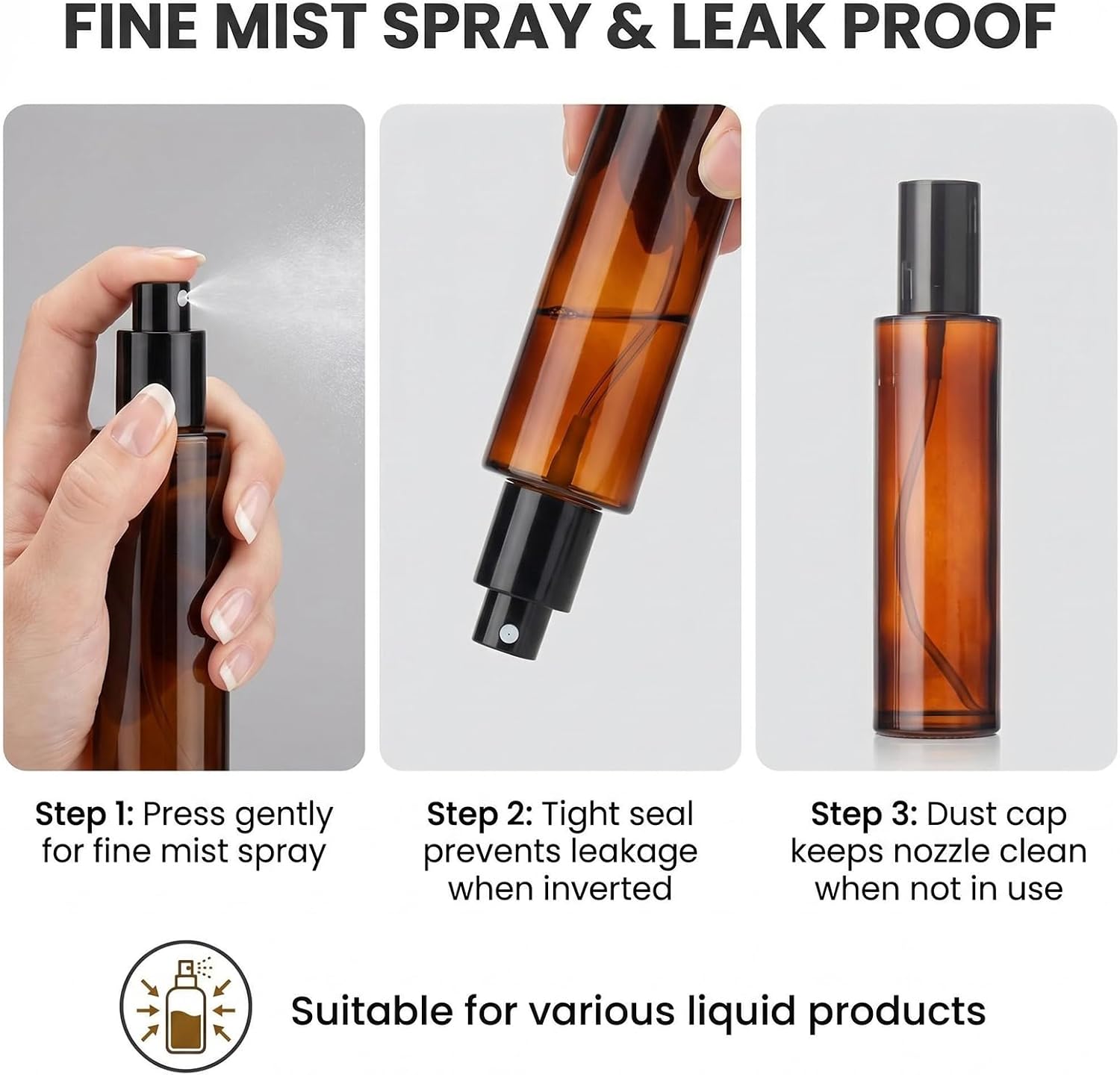 2 PCS 120ml 4oz Amber Glass Spray Bottles Refillable Glass Travel Bottles Fine Mist Spray Bottles Containers Cosmetic Bottles for Essential Oils Perfumes Other Liquids image 5
