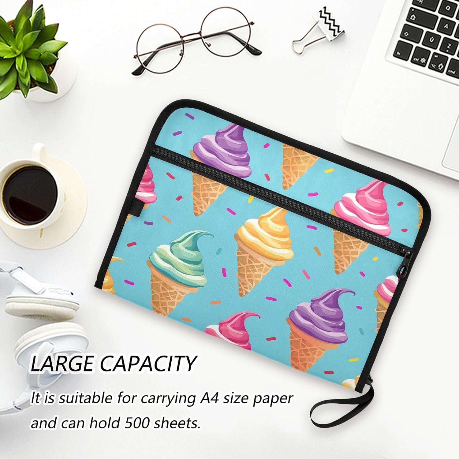 Ice Cream File Organizer 13 Pocket Expanding File Folder with Front Pouch Portable Business Fire Storage Document Organizer Folder with Zipper - Image 6