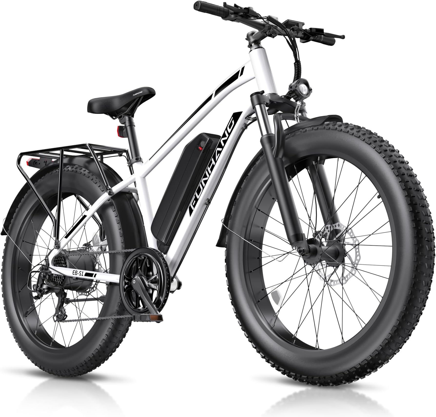 Funhang Electric Bike for Adults, 1000W Peak Ebike, 25MPH 60Miles Electric Mountain Bike, 26" Fat Tire Electric Bicycle with 48V 13AH Battery, Front Suspension,7 Speed, Rear Rack, UL 2849 Certified