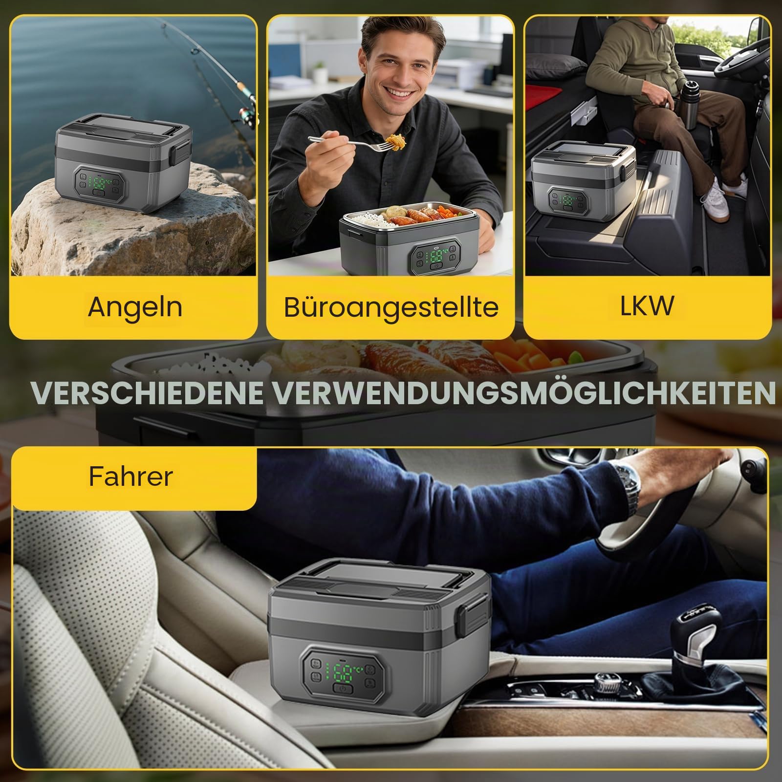 LIROPAU Elektrische Lunchbox, 1.6L Tragbare Elektrische Lunchbox | mit Timer und einstellbarer Heizfunktion, Electric Lunch Box für Arbeit Familie Camping Büro Auto Reisen Auf baustellen