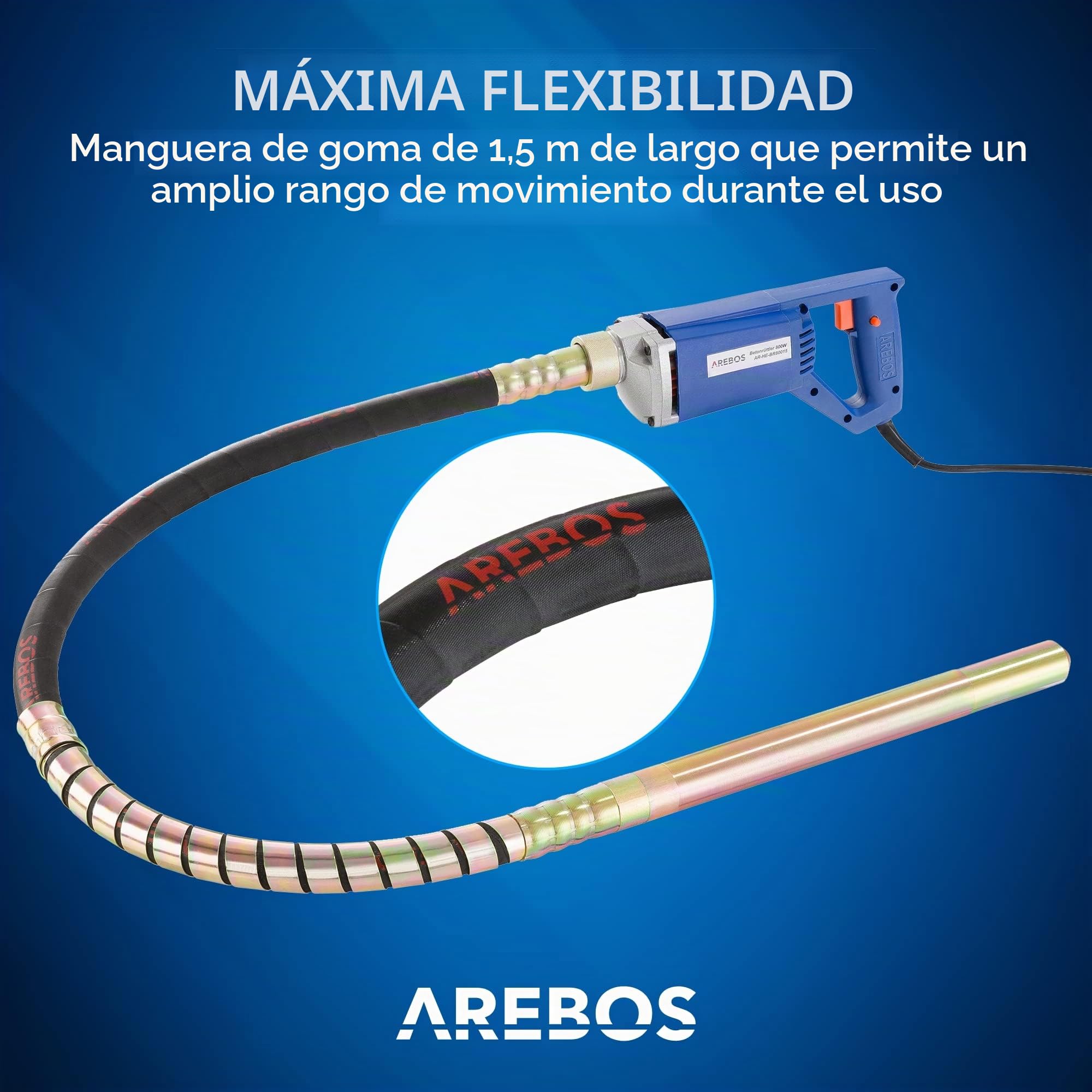 Arebos Vibrador de hormigón | Aguja vibrante electrica | Vibrador de construcción eléctrico | 800W | longitud de varilla vibratoria de 1,5m | para concreto