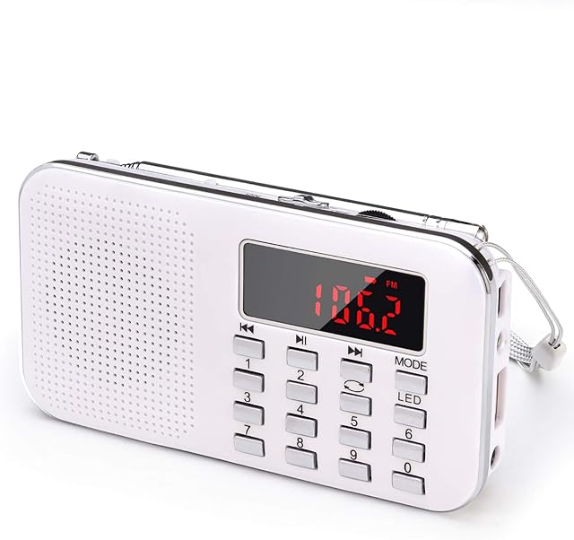 PRUNUS J-908 Portable Radios Small, AM FM Radio Battery Operated with Emergency flashlight. Pocket Radio with Rechargeable battery. Mini Rechargeable Radio Support USB/TF MP3