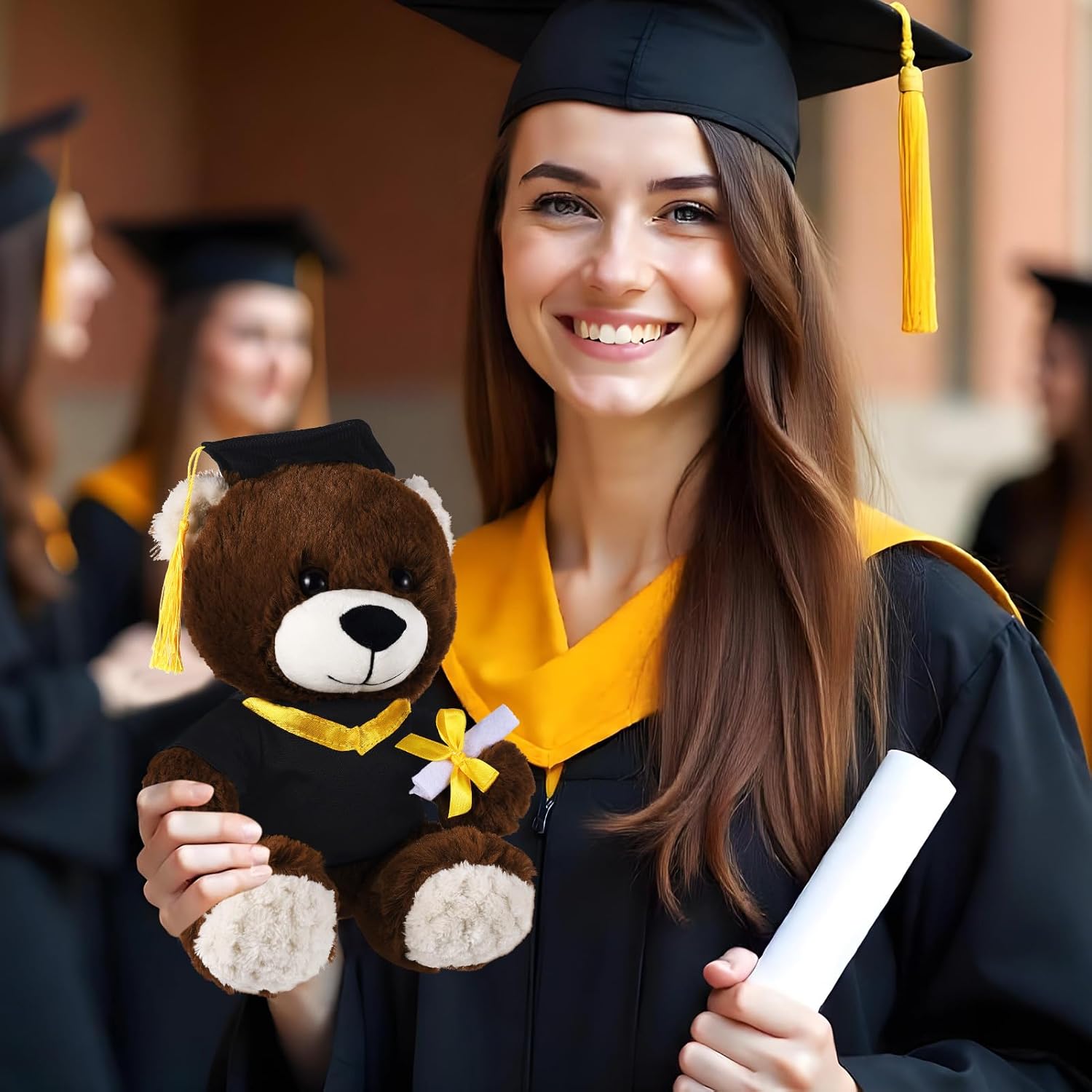2 Sets Bear with Graduation Cap Toys Class of 2026 Graduation Plush Stuffed Teddy Bear Animal Dog Graduation Cap and Gown with Greeting Card and Bag for Graduation Day Gift(Black Bear A)
