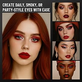 SUSIKEKI Red Eyeshadow Palette with Mirror Sliver Red Black Tones Matte Shimmer 6 Colors Mini Eye Shadow Pallet Travel Size Highly Pigmented for Joker Vampire Clown Goth Halloween Christmas Makeup