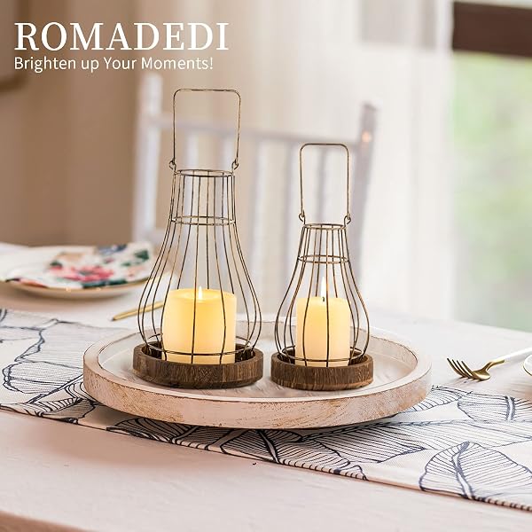 Rustic Wooden Tray Candle Lanterns