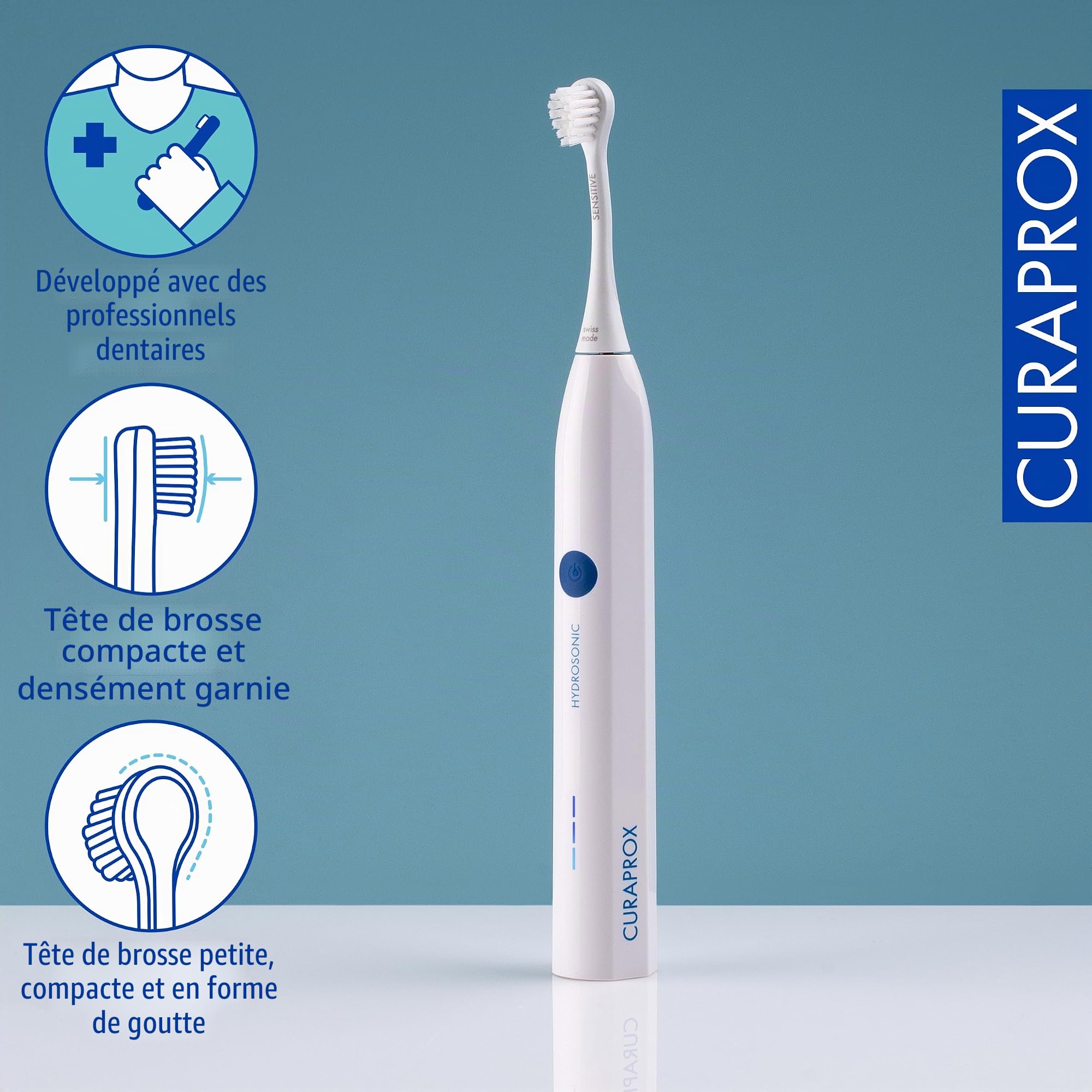 Curaprox Brosse à dents Sonique Hydrosonic easy Pour le Soin Quotidien des Gencives et le Contrôle de la Plaque Dentaire | Simple, Efficace | Fiable/Conçu en Suisse