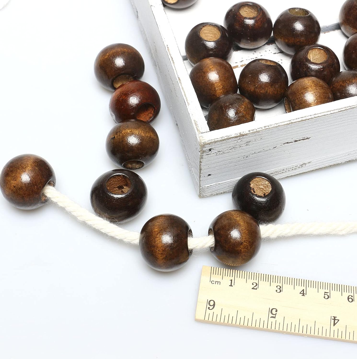 30 Pieces 25mm Wooden Beads for Craft, Brown Macrame Wood Beads with10mm Large Hole Wood Beads Dark Brown Round Dyed Loose Beads for Macrame DIY Handmade Decorations