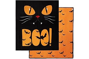 Boo Cat Bat Printed Halloween Fleece Blanket