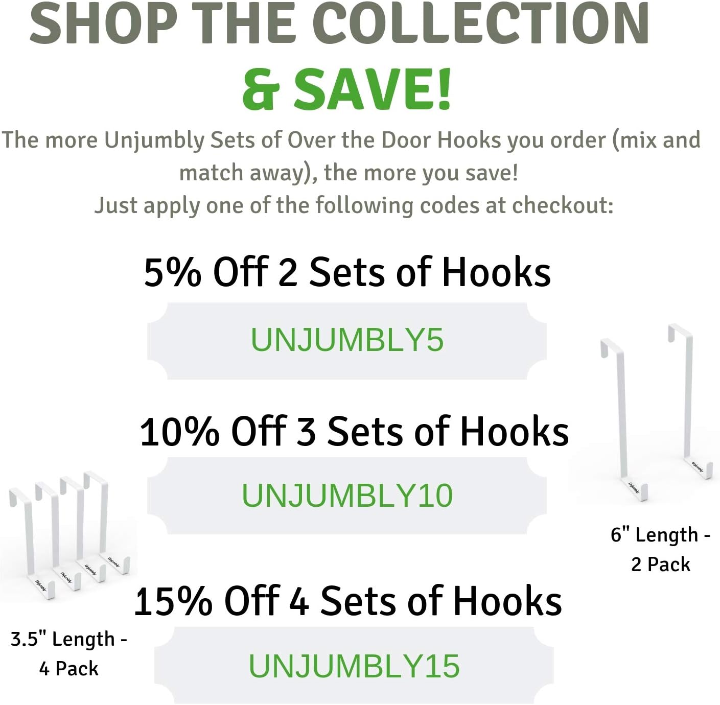 Unjumbly Over The Door Hook- 4 Pack Sturdy Metal Over Door Hook, Fitting Two Sized Doors, Door Hangers and Over The Door Hooks for Hanging Clothes, Towels, Coats and More (White) : Industrial & Scientific