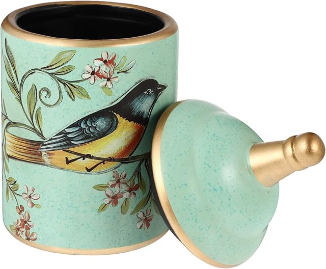 WINOMO Kitchen Ceramic Canister with Lid for Counter Vintage Bird Pattern Green Airtight Food Storage Jar Portable Coffee Tea Sugar Spices Container