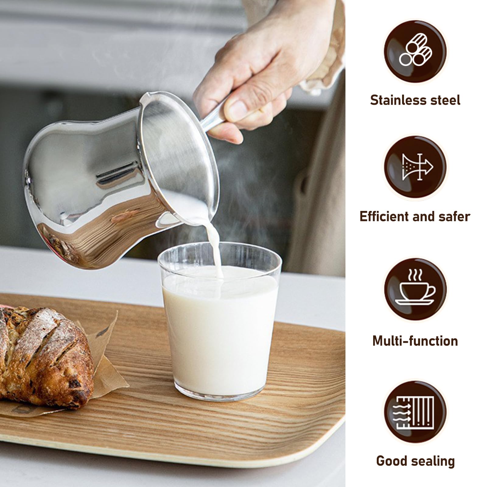Cafetera Turca De Acero Inoxidable,500 ml Cafetera Turca Srabe,Calentador De Mantequilla Para Cafetera Moka Y Tetera,Hogar,Oficina,Viajes,Leche,Placa De Inducción
