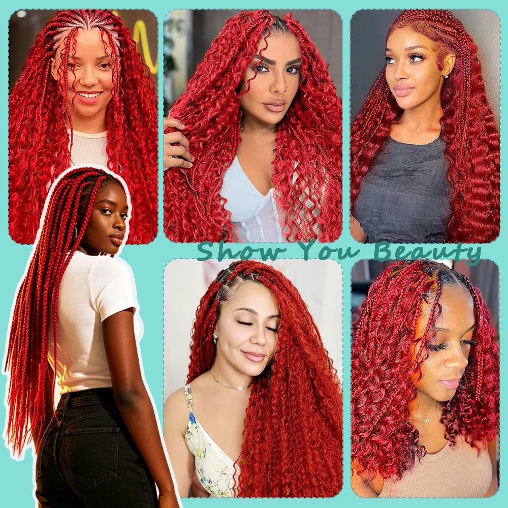 Red Boho Human Hair 22 Inch 2 Bundles 100g Deep Wave Bulk Human Hair for Braiding Red Braiding Hair Bundles Curly Hair Extensions No Weft 2 Braids