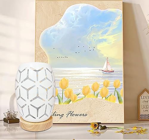 Miniatura 3 de AFORTLO Lámpara de escritorio, pequeña mesita de noche decorativa bohemia, luz de noche, base de madera, romántica lámpara de jaula de metal hueco