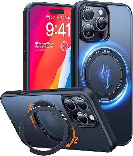 Miniatura 9 de TORRAS Funda magnética giratoria 360 mejorada para iPhone 16 Pro de 6.3 pulgadas, compatible con funda MagSafe 16 Pro, a prueba de golpes de grado
