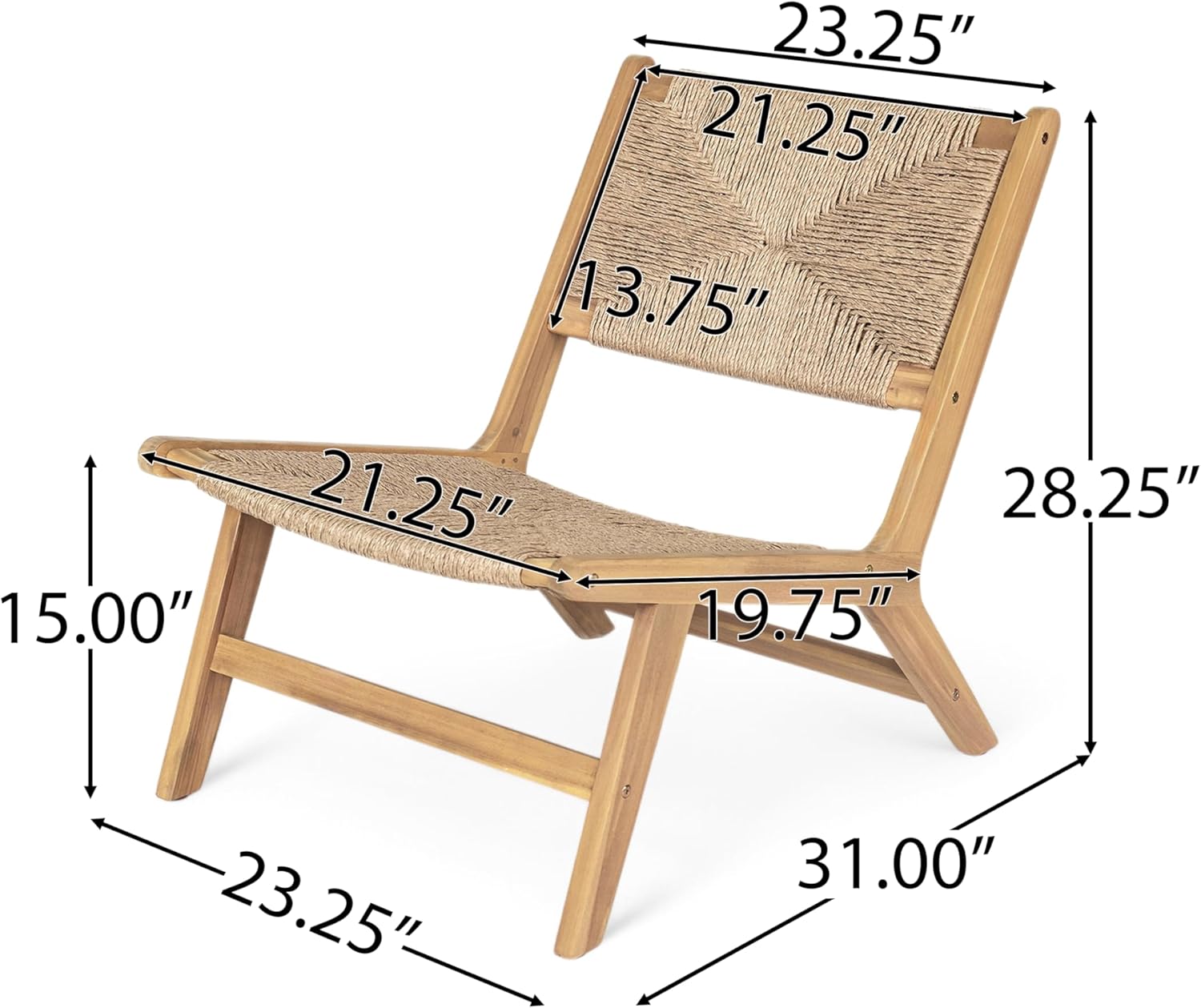 GDFStudio Acacia Wood Outdoor Lounge Chairs Set of 2,Weather-Resistant Natural PE Wicker,Easy Assembly Armless Patio Chair with for Garden, Porch, Balcony, Poolside, Deck, Light Teak