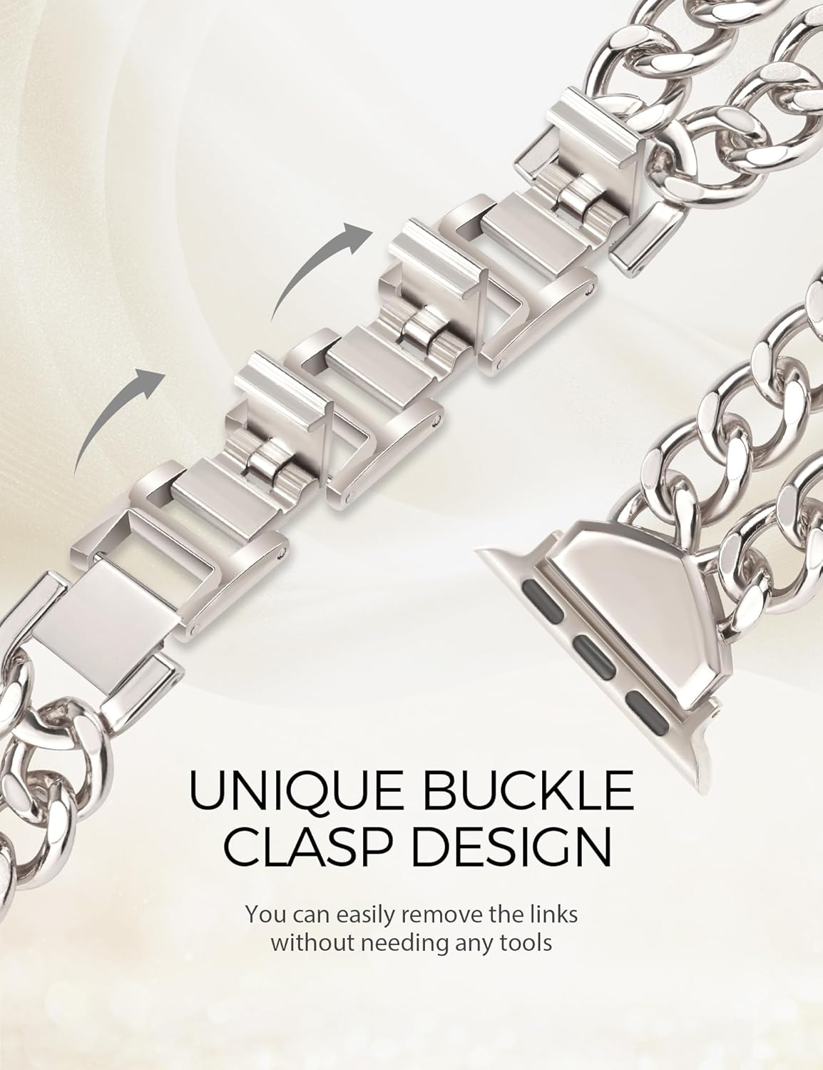 JR.DM Starlight Watch Bands for Women Compatible with Apple Watch 45mm 46mm 49mm 42mm(S3/2/1) Stylish Adjustable Metal Chain Bracelet for iWatch Series 11/10/9/8/7/6/5/4/3/2/1 SE 3/2/1 Ultra 3/2/1 - Image 7