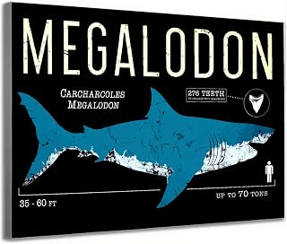 Wooden Unframed Wall Art Megalodon Shark Size Comparison Print - Victorian Retro, Modern, Wall Decor for Ideal Gift, Festive Decor, Holiday Gift - Ready to Hang, Handcrafted, Durable
