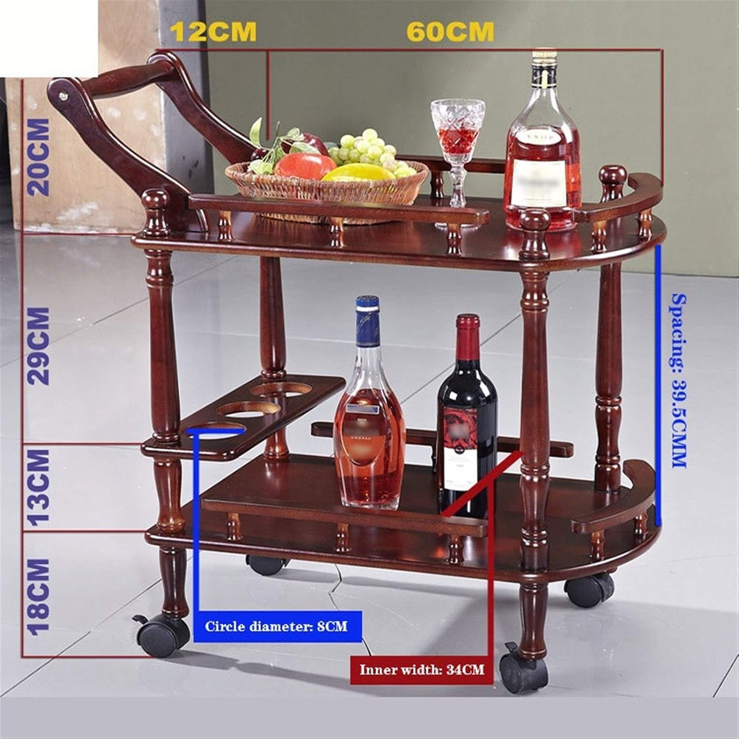 Multifunction Cart, Wood,for Kitchen, Dining Room, Home Bar, Or Buffet, Home bar Serving carts Kitchen cart with Storage (Color : Metal Wheels 2) (Metal Wheels)