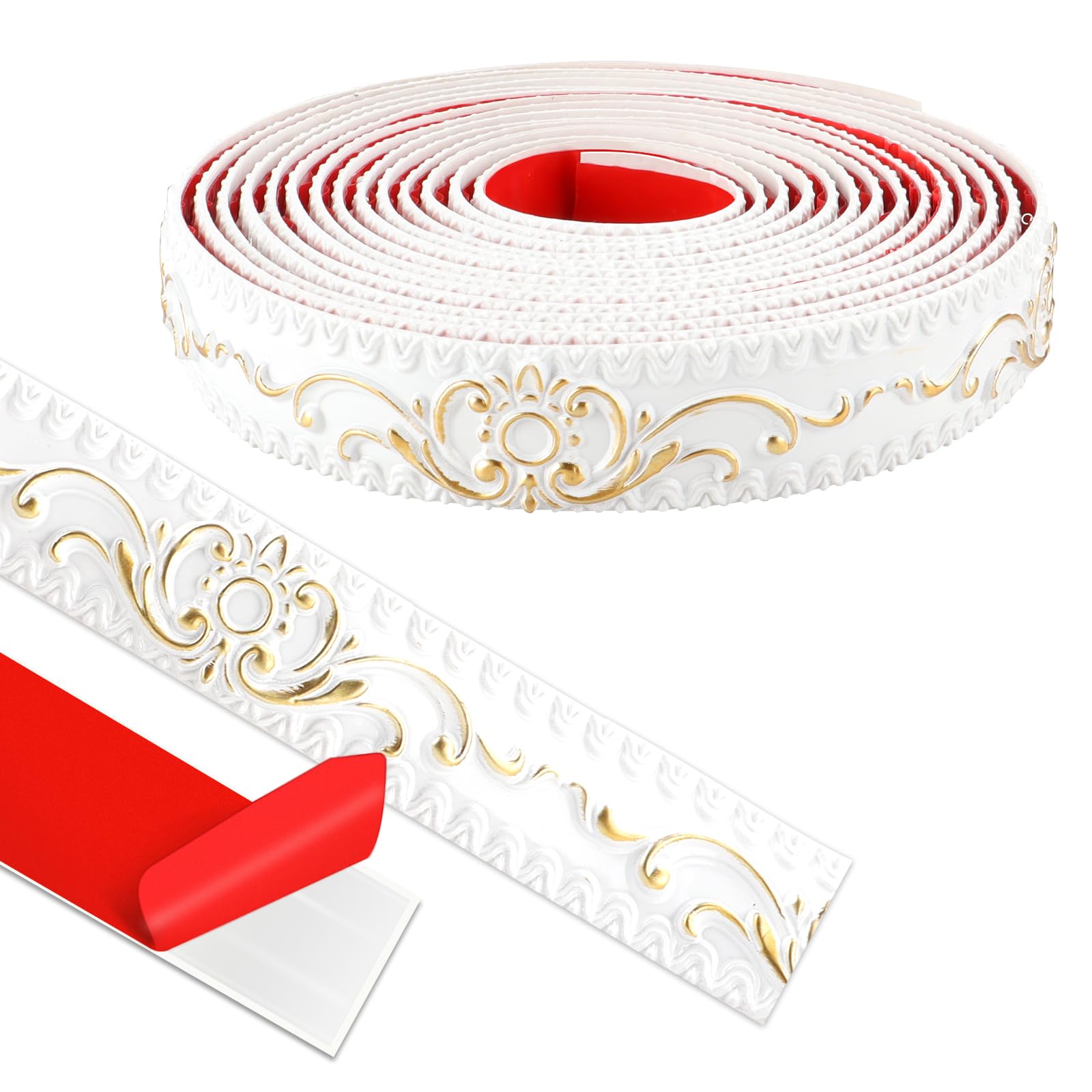 600cm*3.6cm 3D Molduras Decorativas para Pared, Autoadhesiva para Pared para Bordes de Espejos, Muebles, Marcos de Puertas, Techos, Decoración Del Hogar(Blanco con Oro)