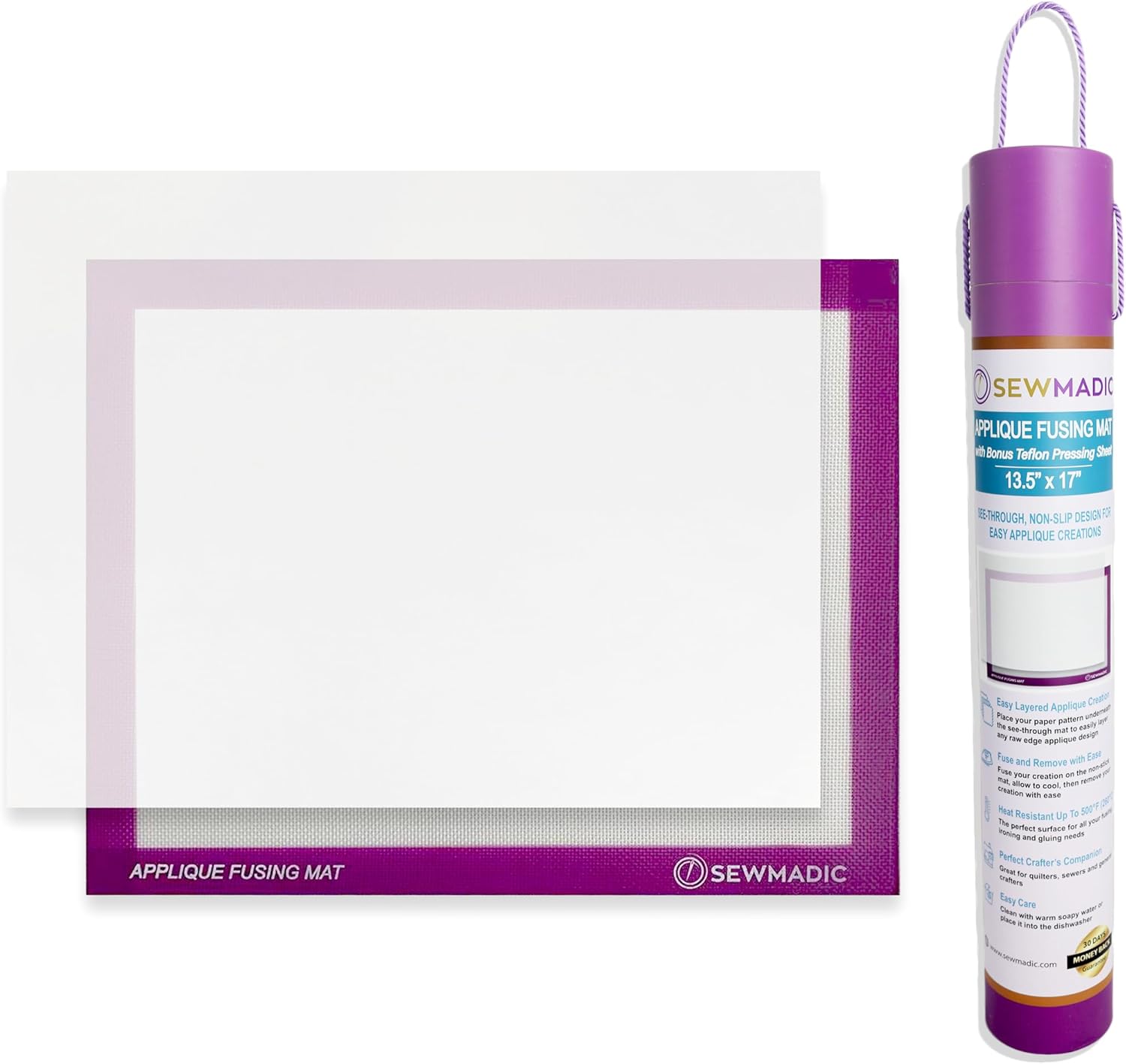 Applique Fusing Mat 13.5"x17" (34cm x 43cm) with Bonus Applique Pressing Sheet and Handy Storage