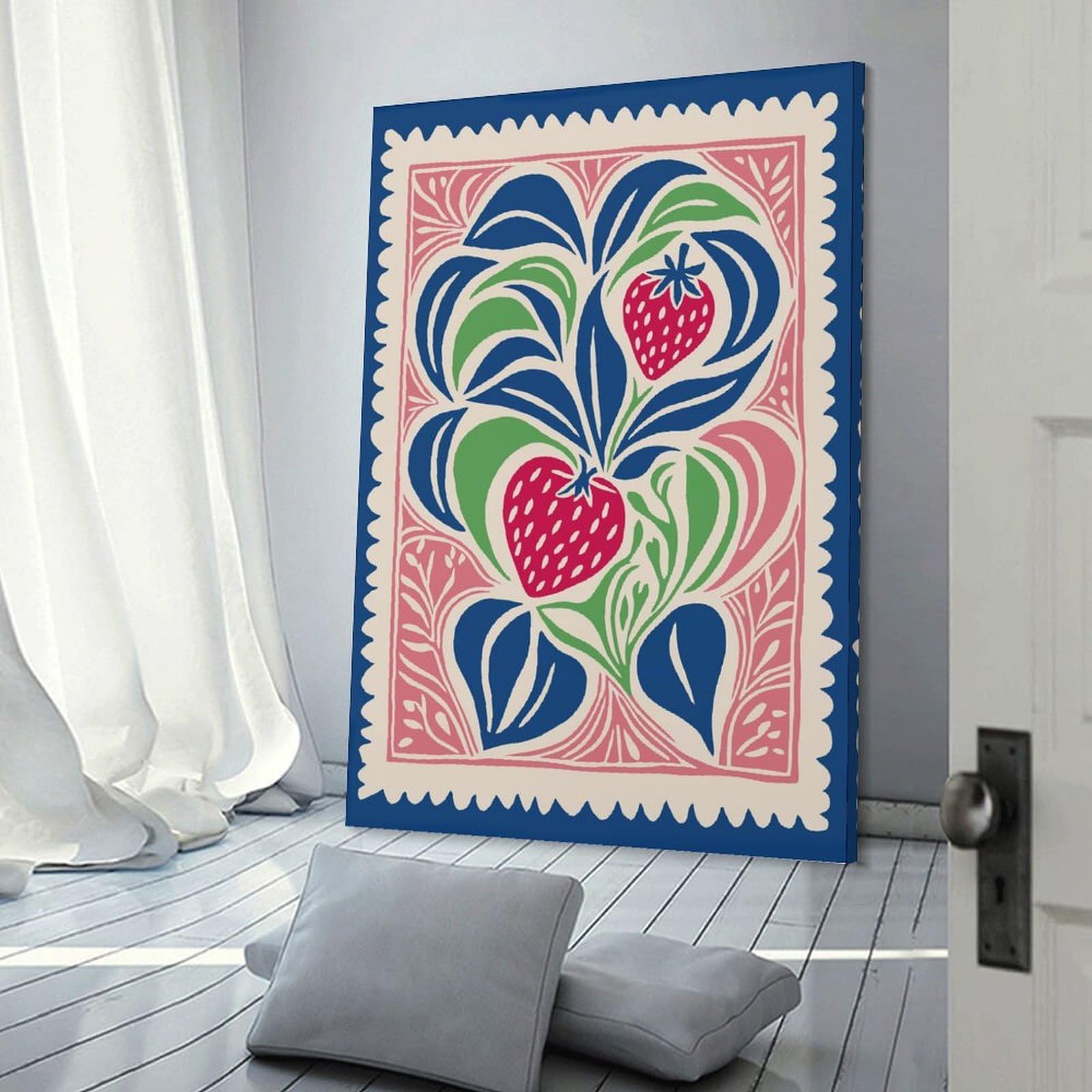 Junmoney Retro Strawberry Art Canvas Wall Art, 16x24inch(40x60cm), for Bedroom, Guest Room Or Reading Nook, Decorative Wall Art for Cosy Rooms