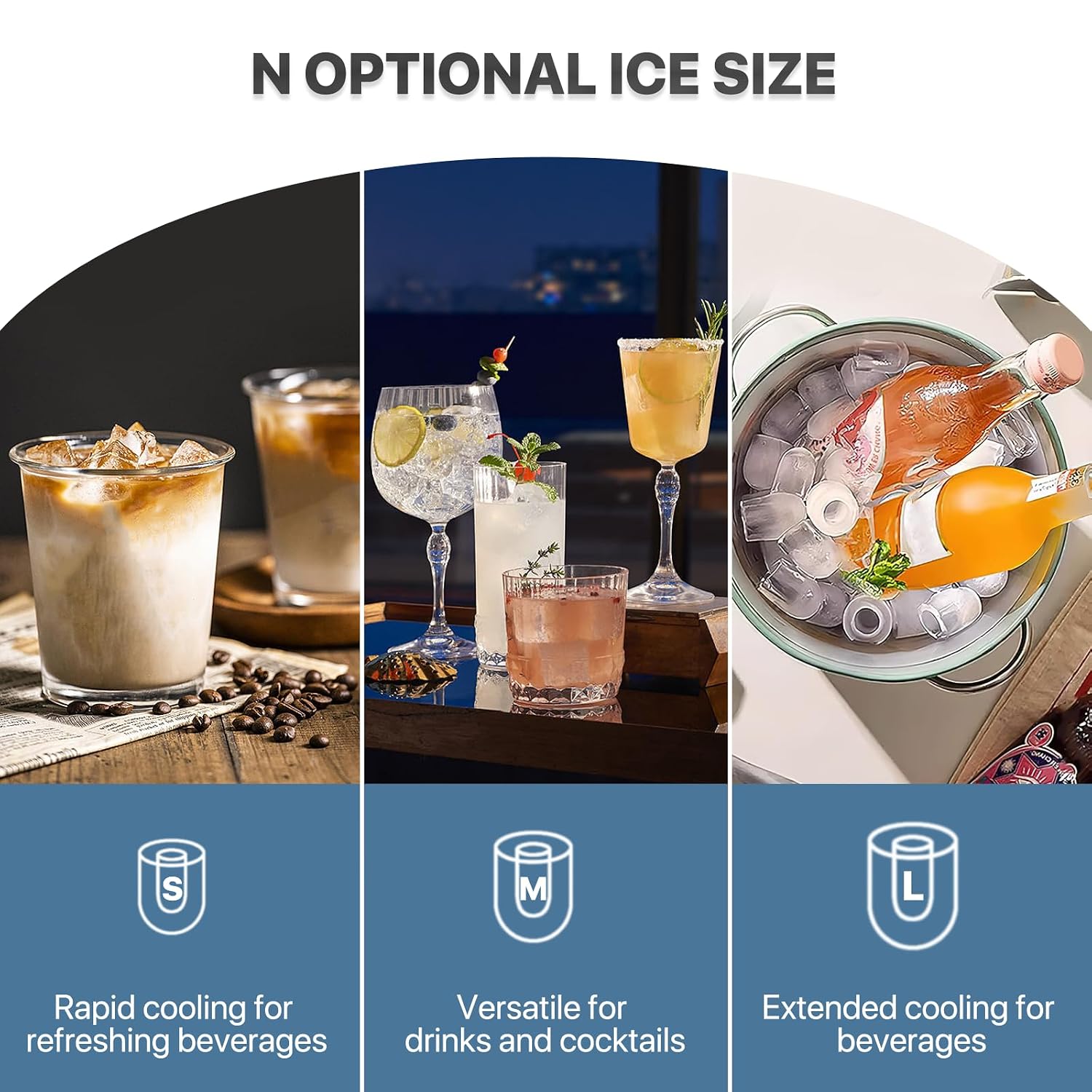Three optional ice sizes: Small, Medium, Large