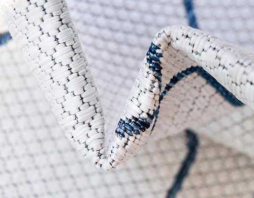 Miniatura 5 de Unique Loom Outdoor Trellis Collection - Alfombra rectangular de 7 pies 1 pulgada x 10 pies, color marfil y azul marino