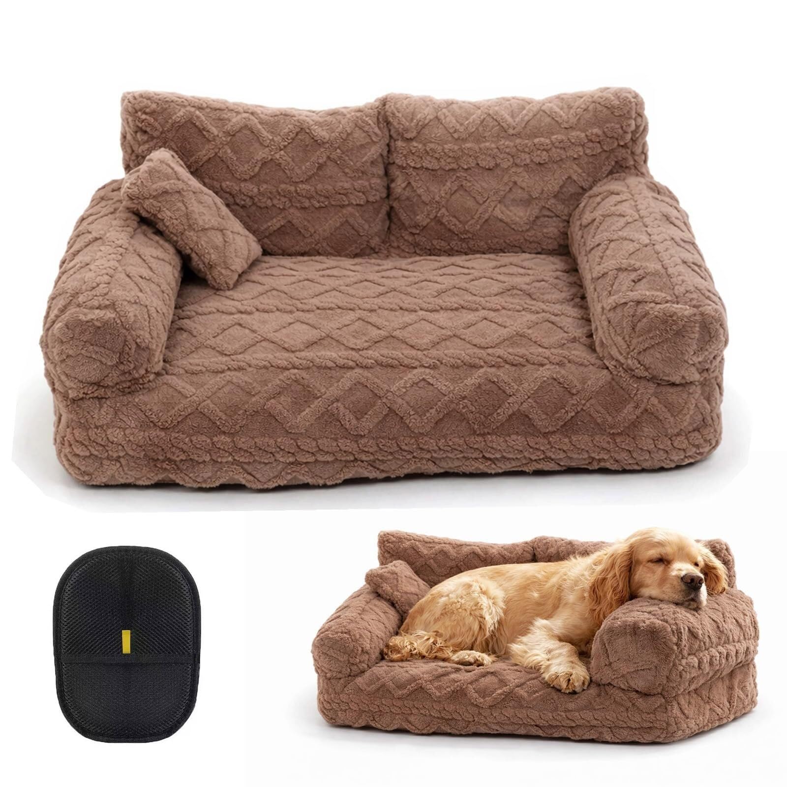 Canapé-lit apaisant en peluche kaki pour petit chien et chat S