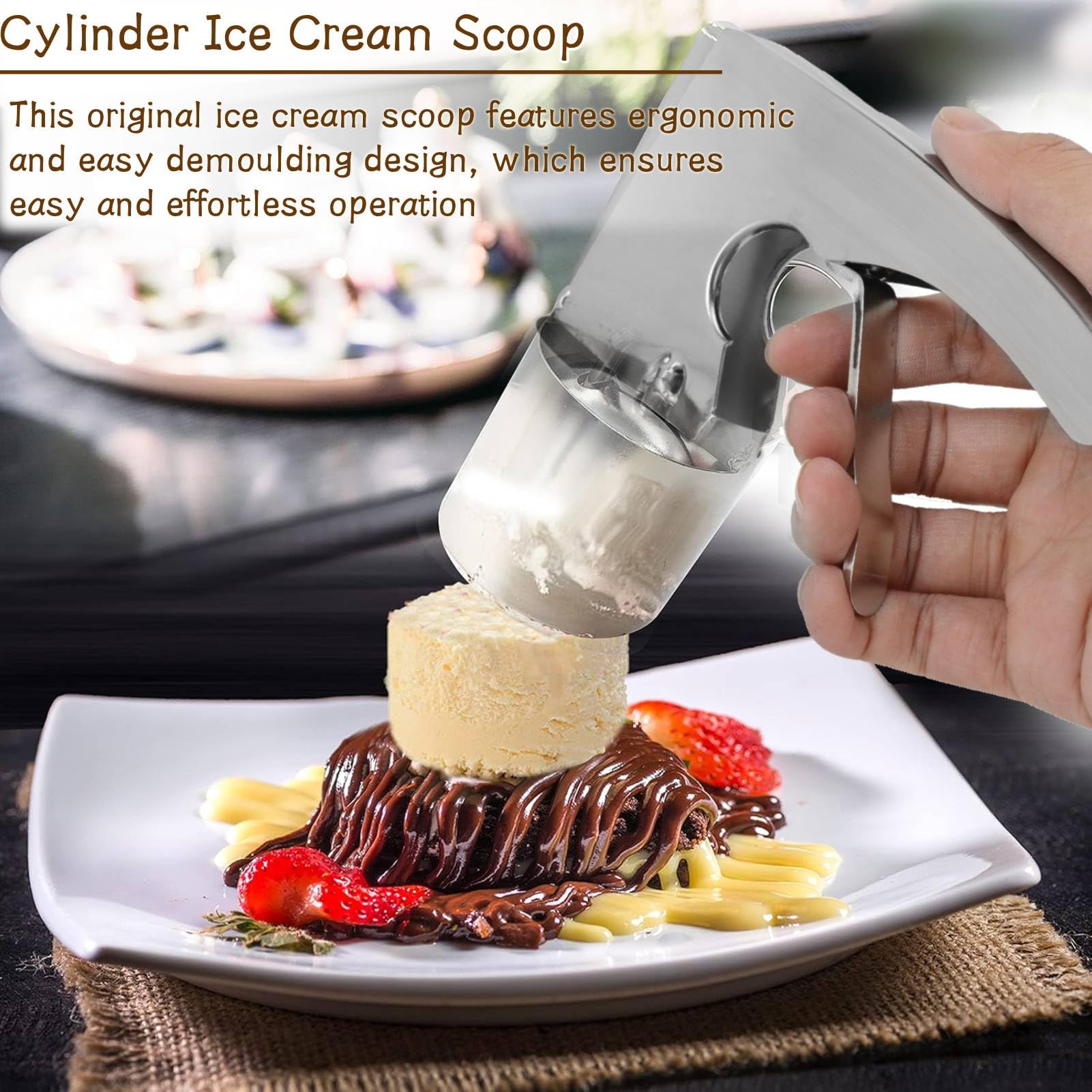 Cuillère à glace cylindrique en acier inoxydable avec gâchette Design ergonomique Cuillère à glace réglable Old Time
