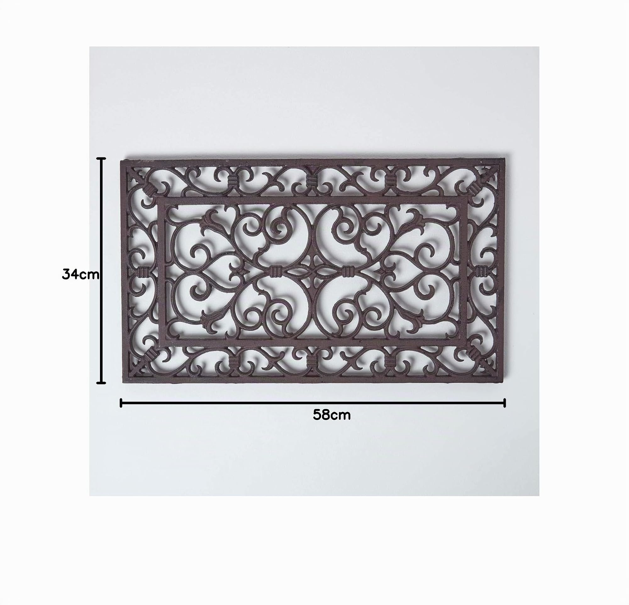 HOMESCAPES Paillasson extérieur en Fonte Marron, Gratte Pieds Grille en Fonte, 58 x 34 cm