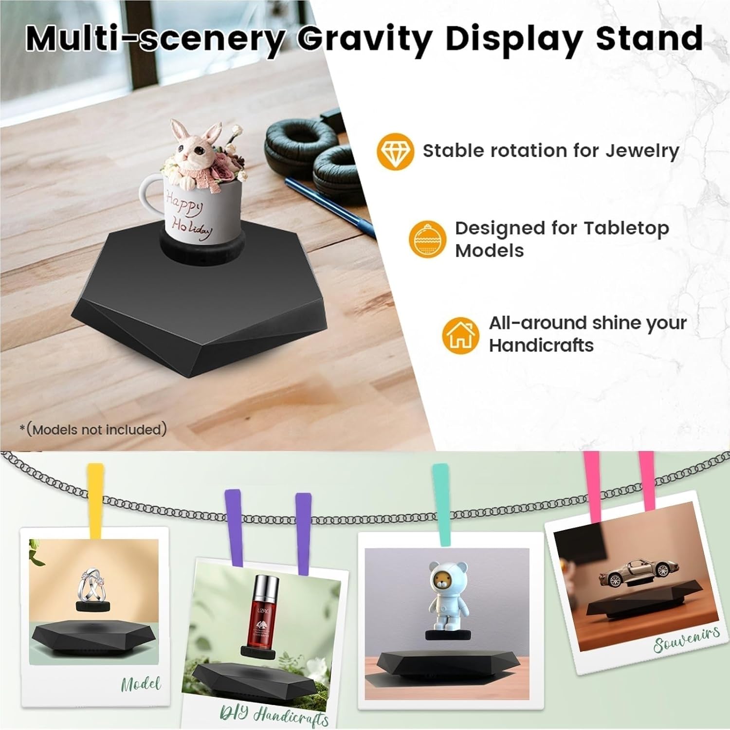 Black Myth Levitating Display Stand | Floating Display | Levitating Decor | Magnetic Suspension Display | Levitation Advertising Display | 360 Degree Automatic Rotating Stand（with Monkey Model）(Pale)