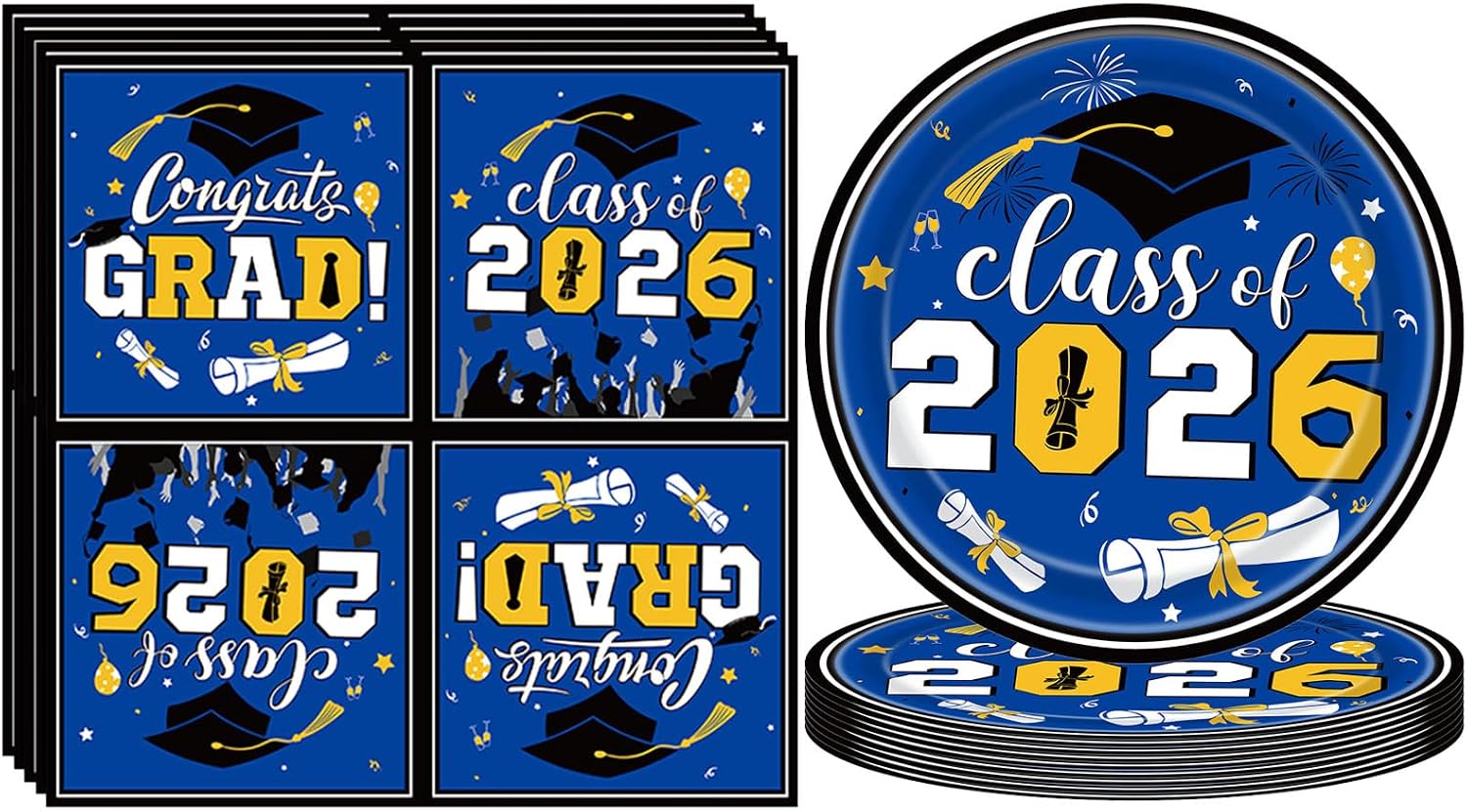 36PCS Class of 2026 Graduation Plates and Napkins Tableware Disposable Dinner Dessert Plates and Napkins for Congrats Grad Party Decorations Red image 2