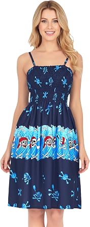 LA LEELA Womens Halloween Pirate Evening Party Caribbean Pirate Knee Length Smocked Dress Tube Top Dresses for Women