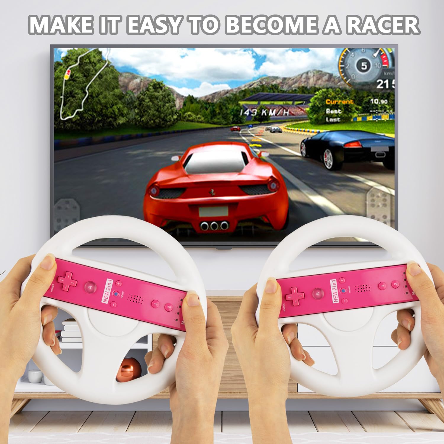 LongLongJin 2 Racing wii Steering Wheels And 2 wii Zapper Gun Controller Premium Wii Accessories, Compatible With Nintendo Wii U Remote and Nunchuck Games(White) - Image 3