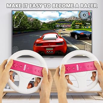 LongLongJin 2 Racing wii Steering Wheels And 2 wii Zapper Gun Controller Premium Accessories, Compatible With Nintendo Wii U Remote and Nunchuck Games(White)