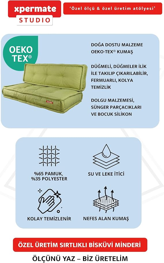 Xpermate Özel Ölçü Palet Minderi Bahçe İç Ve Dış Mekan Minder Koltuk Minder (Yeşil)