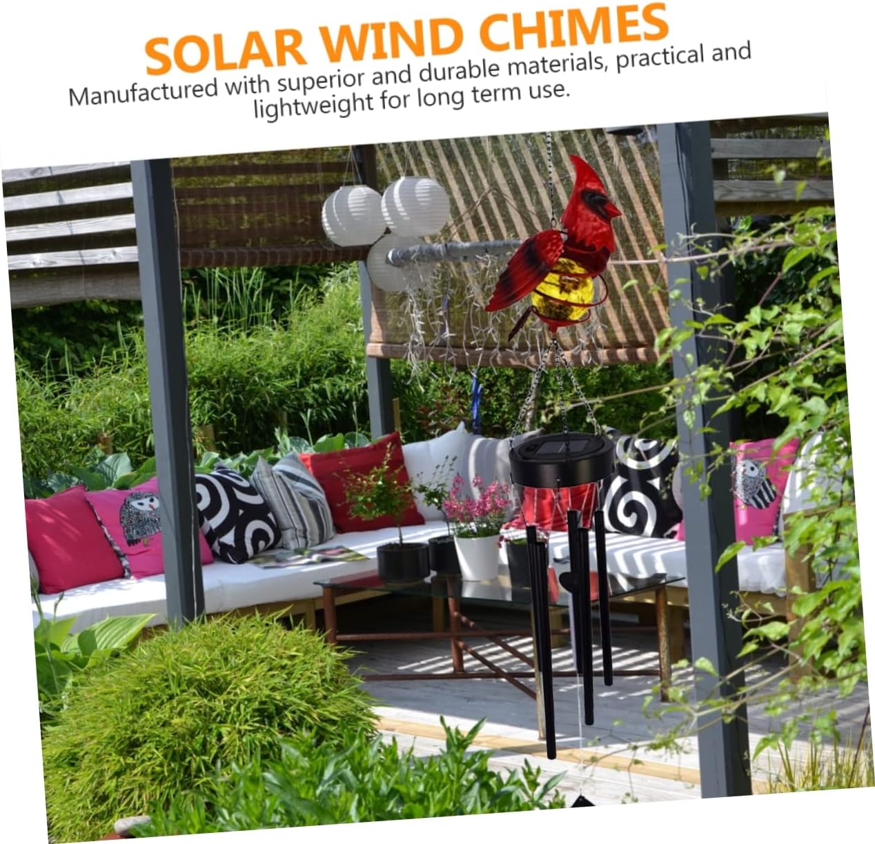 Solar Bird Wind Chime for Outdoor Garden Decor Iron Art Hanging Pendant Light Solar Powered Wind Chimes for Yard and Patio Decorative Landscape Lighting