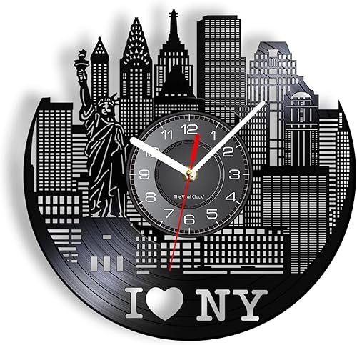 Reloj de pared  Reloj de pared silencioso moderno de 12 pulgadas con paisaje urbano de Nueva York, decoración de pared, diseño de horizonte de Nueva
